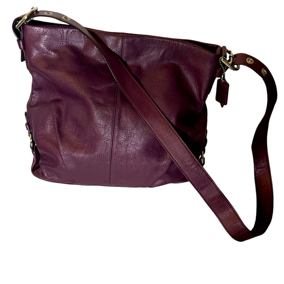Coach Purple Perforated C Leather Shoulder Crossbody Bag - Picture 1 of 6